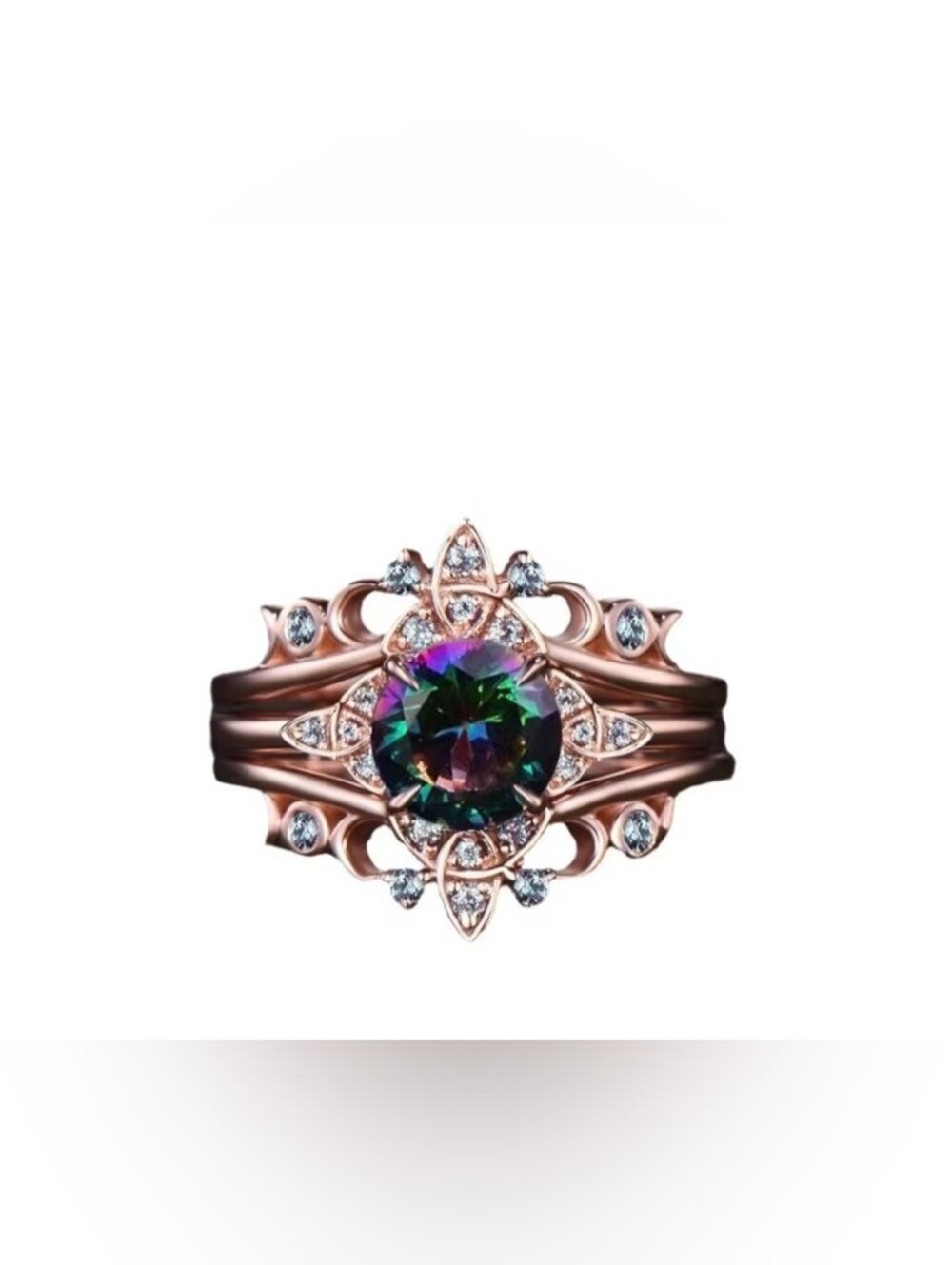Ring Rose Gold Mystic Rainbow Center Halo Ring